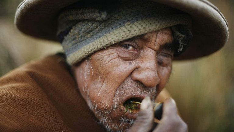 Peruvian man chewing coca