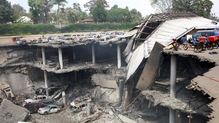 A handout picture released by the Kenyan presidency shows a destroyed section of the Westgate mall in Nairobi on September 26, 2013.
