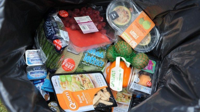 Waste food in a bin