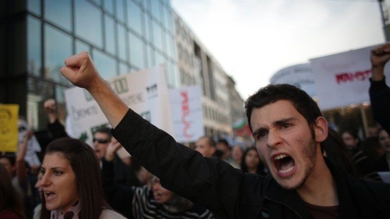 Protesters in Sofia, 10 November