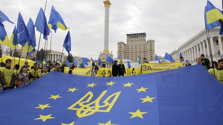Activists rally in the center of Kiev, Ukraine, in support of Ukraine's integration with the European Union