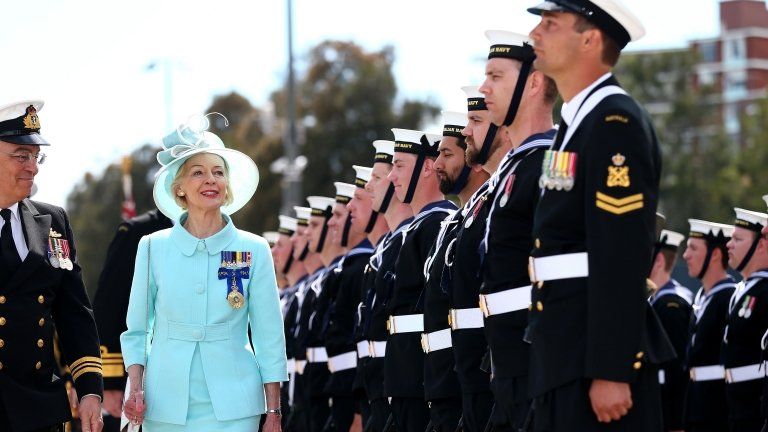 Governor-General Quentin Bryce is greeted by the Royal Australian Navy at Garden Island (October 2013)