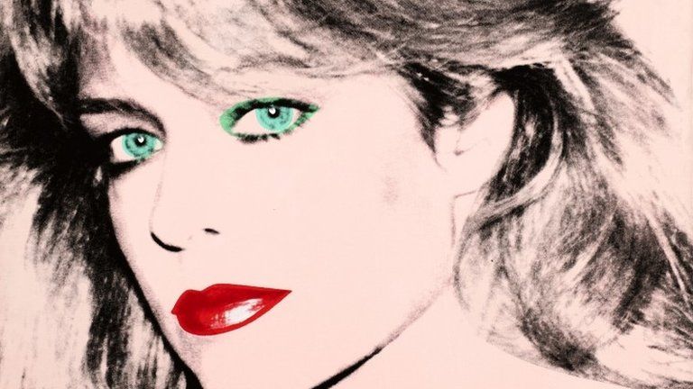 This photo released by courtesy of the Blanton Museum of Art shows Andy Warhol"s painting of "Farrah Fawcett," 1980