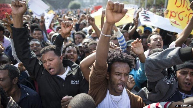 African migrants in Rabin Square in Tel Aviv, 5 Jan