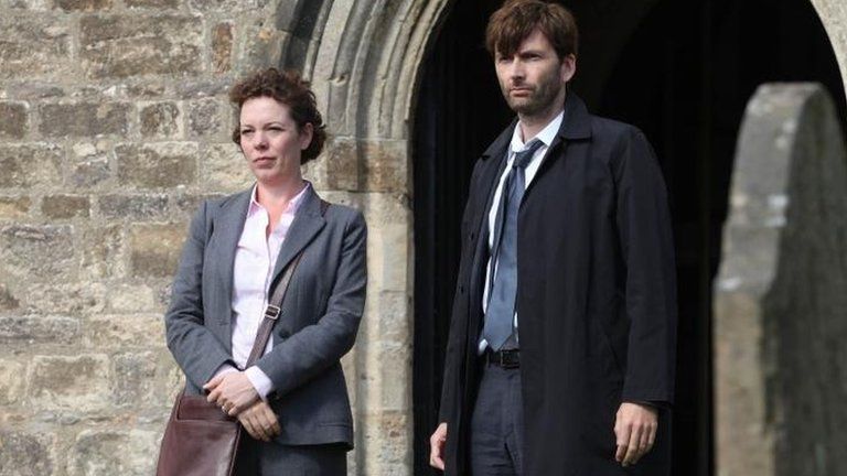 David Tennant as Alec Hardy, right, and Olivia Coleman as Ellie Miller, from the series Broadchurch