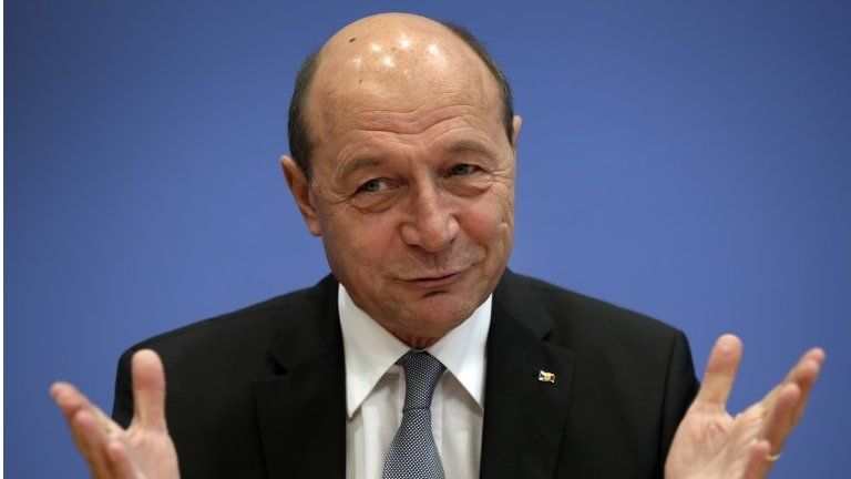 Romanian President Traian Basescu speaks to the media at a press conference on 31 January in Berlin