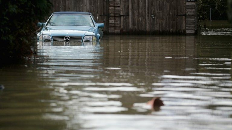 Car sitting in flood water