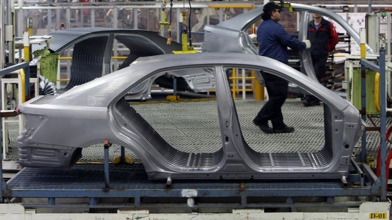 A bodyshell on the assembly line at the Toyota plant in Melbourne