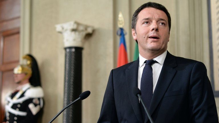 Matteo Renzi after talks at the presidential palace (17 Feb)