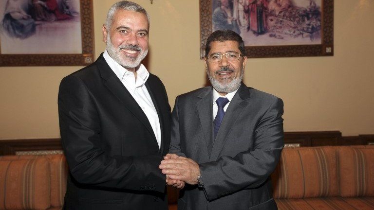 Ismail Haniya and Mohammed Morsi in Cairo (July 2012)