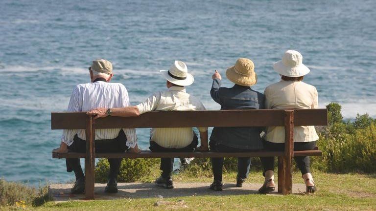 Retired people on a bench