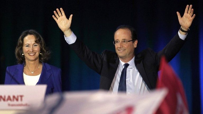 Francois Hollande and Segolene Royal on the presidential campaign trail together in Rennes, western France, 4 April 2012