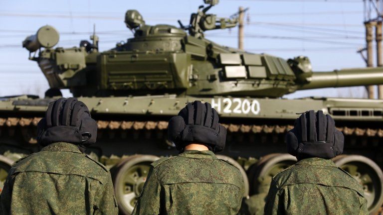 Russian tanks at train station near Crimean city of Simferopol. 31 March 2014