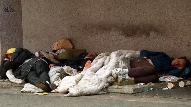 Homeless person sleeping rough
