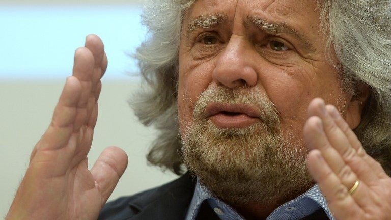 Beppe Grillo gives a press conference in Rome, 15 April