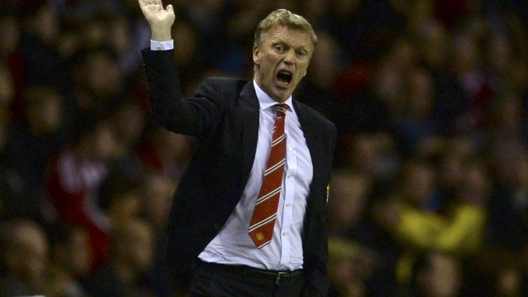 Manchester United's then manager David Moyes gestures during their English Premier League soccer match against Sunderland