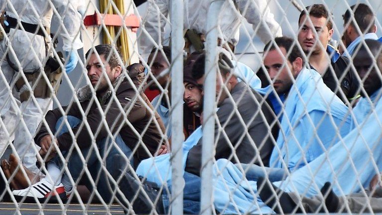 Migrants rescued by the Italian navy in Catania, Italy, 13 May