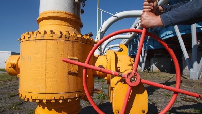 Worker on a gas pipeline in western Ukraine (file image)