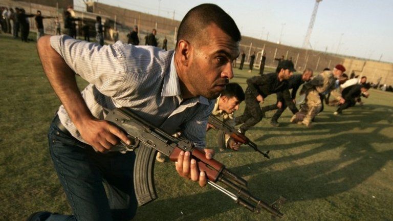 Shia Muslim volunteers in military training in Karbala, Iraq, 25 June