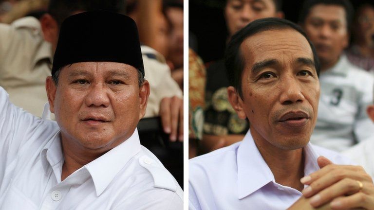 Combination image shows Indonesian presidential candidates Prabowo Subianto (L) and Joko "Jokowi" Widodo