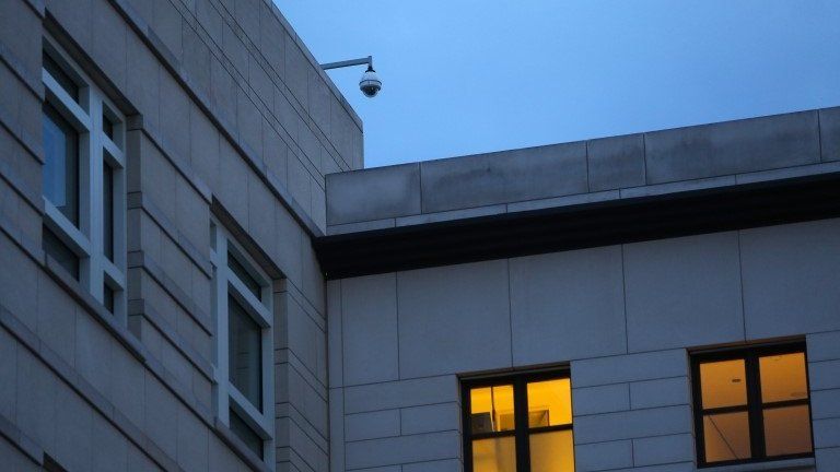 A surveillance camera on the US embassy in Berlin, 7 July