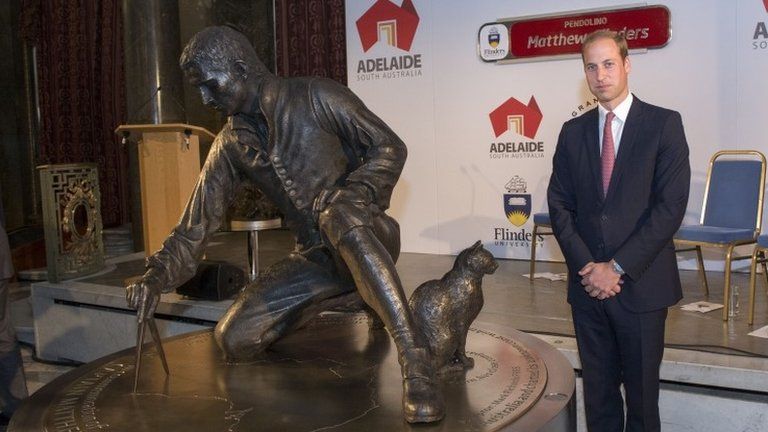 Prince William and statue of Captain Matthew Flinders