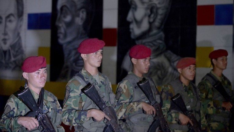 Venezuelan soldiers patrol the border with Colombia, 11 Aug 14