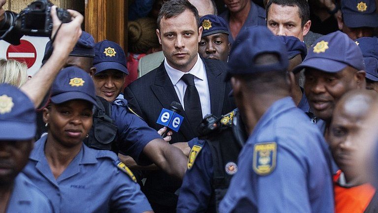 Oscar Pistorius leaves court. 12 Sept 2014