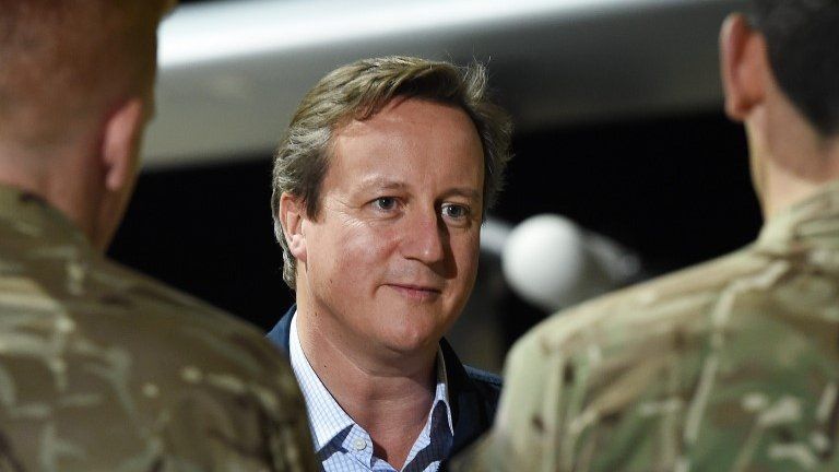 British Prime Minister David Cameron meets with Tornado pilots at RAF Akrotiri in Cyprus