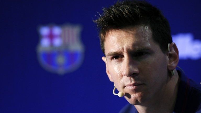 Lionel Messi at a news conference in Barcelona, 2 October