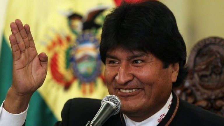 Bolivian President, Evo Morales, talks during a press conference in La Paz, Bolivia, on 13 October 2014.