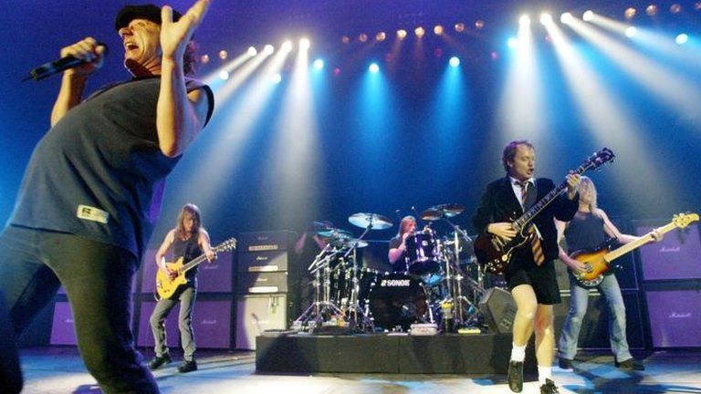 AC/DC (in 2003): Brian Johnson, Malcolm Young, Phil Rudd, Angus Young, and Cliff Williams