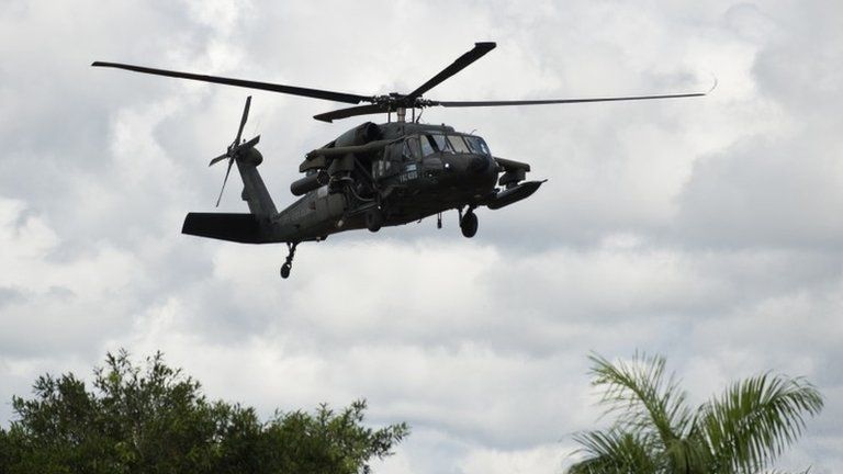 Army helicopter in Choco province, Colombia