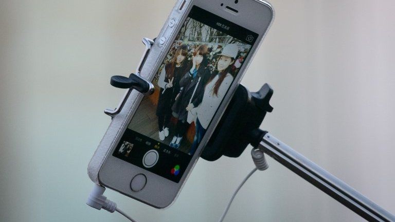 Phone on selfie stick