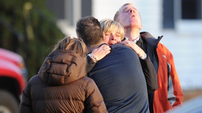 Distraught people appeared in Newtown, Connecticut, on 14 December 2012