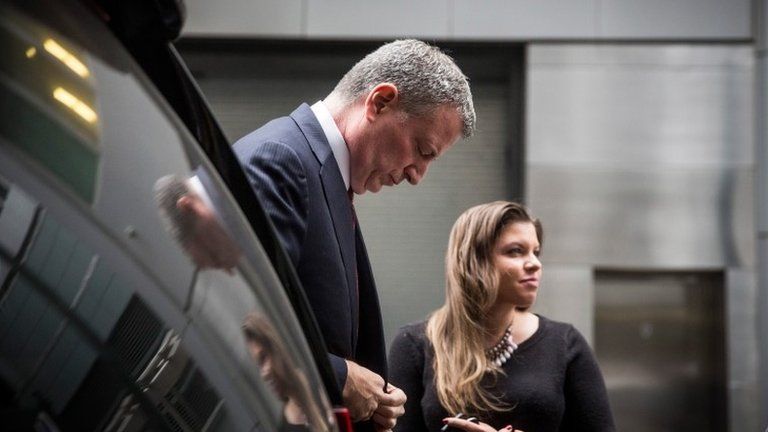 New York City Mayor Bill de Blasio arrives to speak at the Police Athletic League Luncheon on December 22, 2014 in New York City.