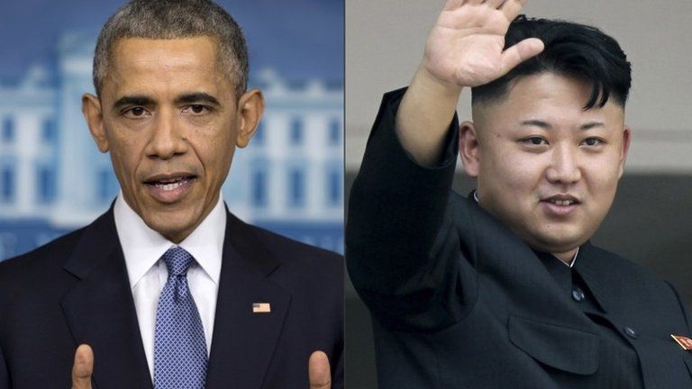 Photo composite of President Barack Obama, left, and North Korean leader Kim Jong-un