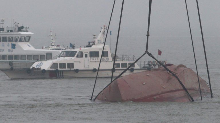 Rescue attempt with overturned Wanshenzhou 67 in Yangtze River, 16 Jan 2015