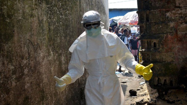 Ebola worker in Monrovia, file pic