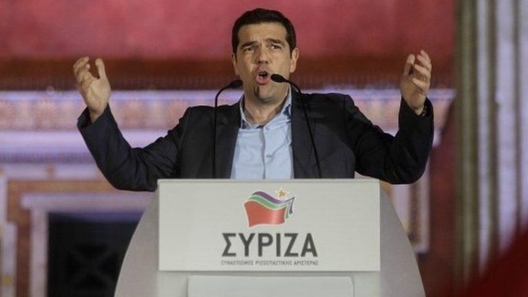Syriza leader Alexis Tsipras addresses crowds in Athens. Photo: 25 January 2015