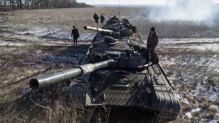 Two tanks manner by pro-Russian separatists in Ukraine