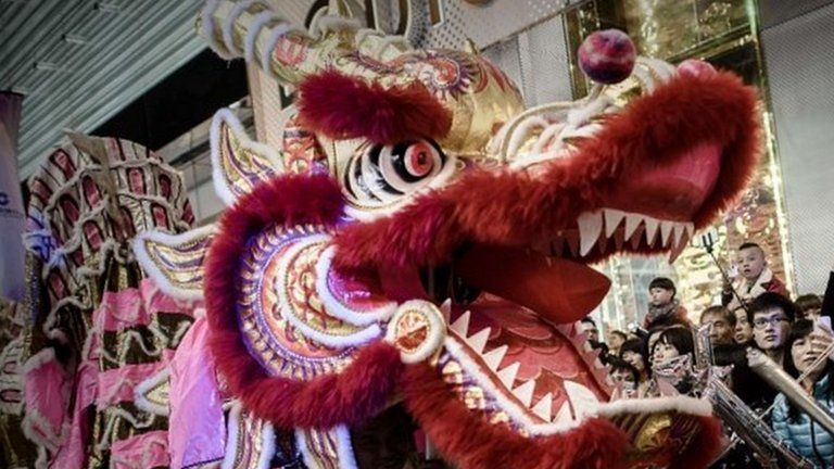 Dragon head paraded during celebrations for Chinese Lunar New Year 19/02/2015