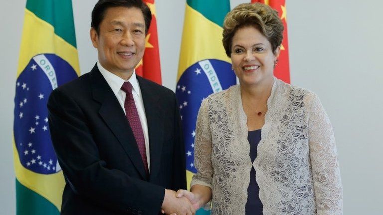China's Vice President Li Yuanchao shakes hands with President Dilma Rousseff in Brasilia on 2 January, 2015.