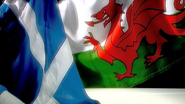 Saltire and Wales flags