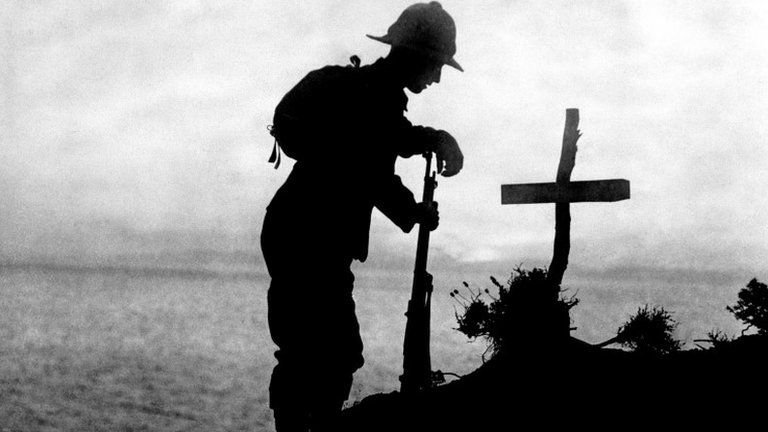 British soldier at a grave in Gallipoli 1st November 1915