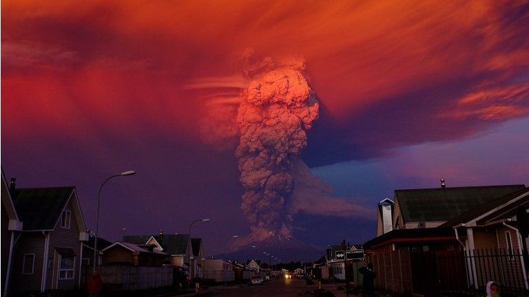 General view of Chilean Calbuco volcano from Puerto Montt on 22 April 2015
