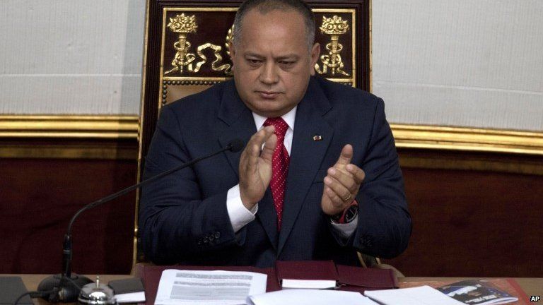 File picture of Diosdado Cabello, head of Venezuela"s National Assembly at a rally in Caracas