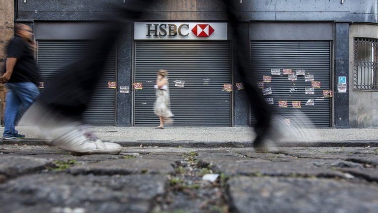 View of a closed branch of the bank HSBC in Rio de Janeiro, Brazil,