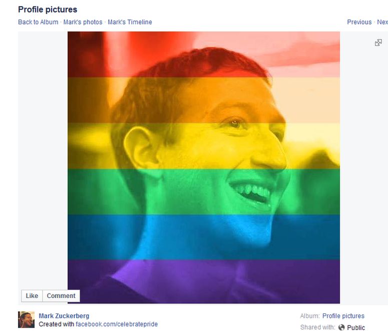 Facebook founder Mark Zuckerberg announced the rainbow flag tool by changing his own profile pic
