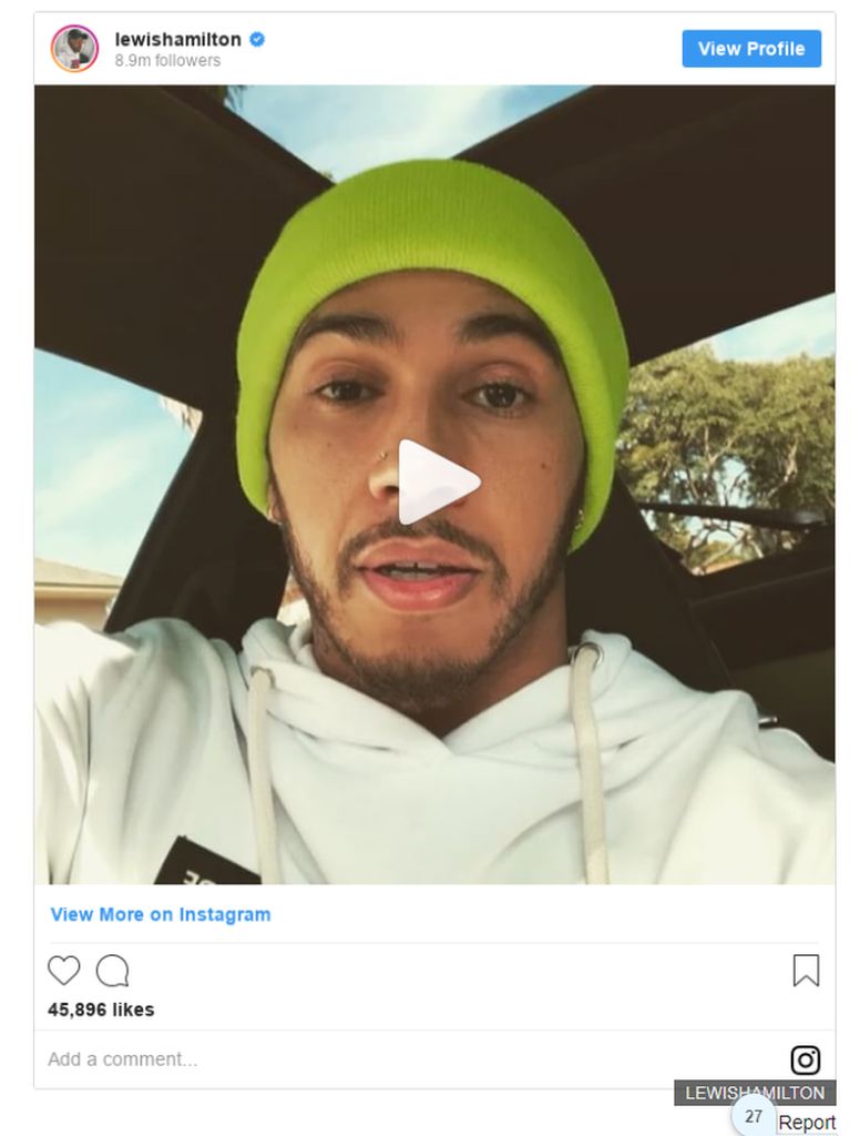 Lewis Hamilton's Instagram post